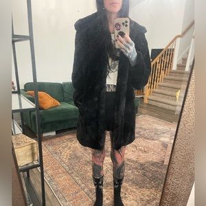 Black faux fur coat